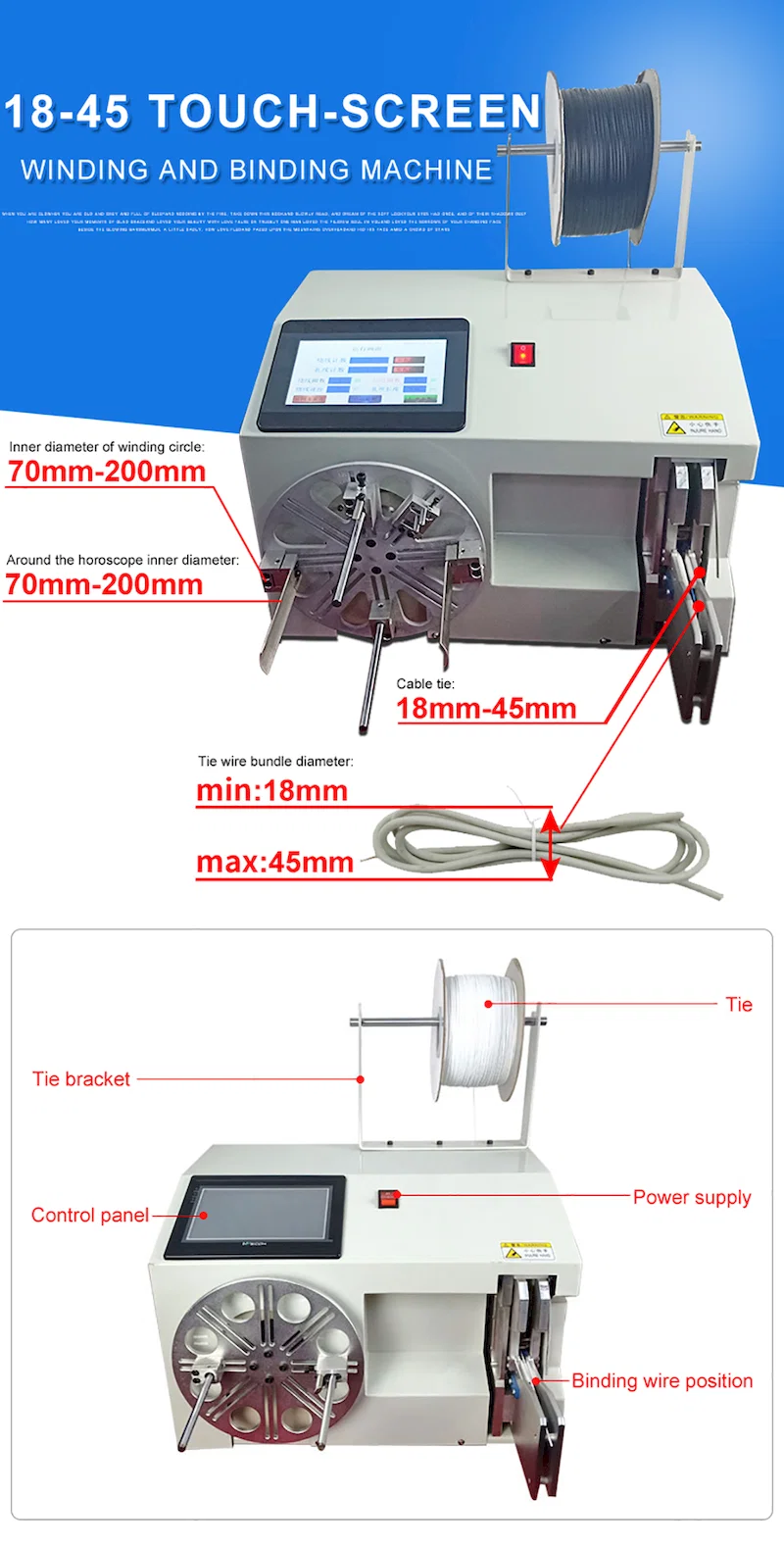 Draad oprollen bindmachine, kabel oprollen bindmachine