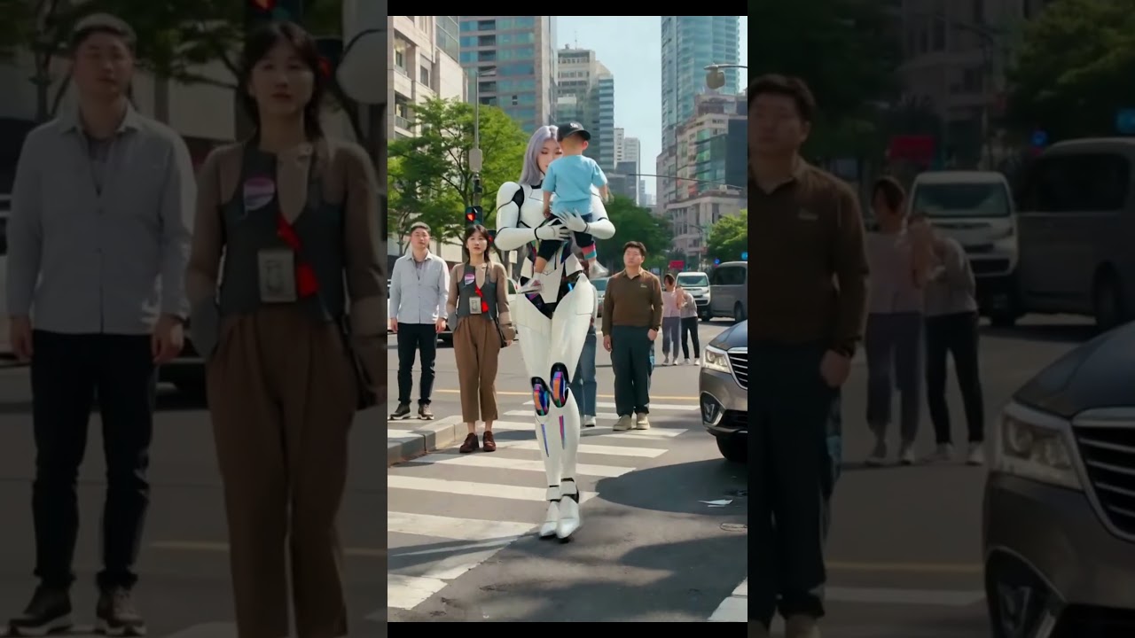 Futuristische AI-robot redt jongen van auto-ongeluk #AI #Robot #SciFi #ToekomstTech #AIvideo #Held